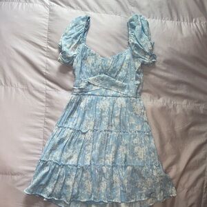 Blue Floral Puff Sleeve Dress